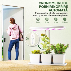 Lampă pentru Plante cu 30 de Lumini LED și 3 Vase 31.8x13.4x35.6 cm Alb - Img 6