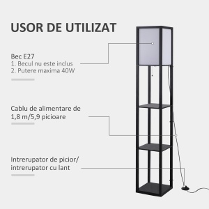 Lampa Pom cu Librarie 3 Niveluri Negru 26 x 26 x 160 cm - Img 5