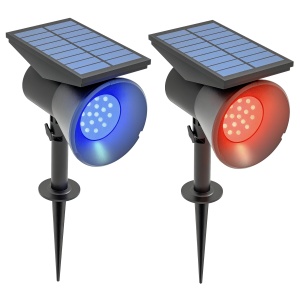 Lampă solară pentru grădină, lampă RGB cu 2 moduri de lumină pentru grădină, curte, gazon,10,6 x 15 x 38 cm, negru - Img 1