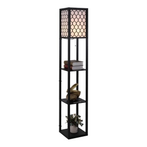 Lampă stand cu rafturi 3 niveluri, negru 26x26x160 cm, Iluminare caldă și rafturi pentru living sau birou - Img 1