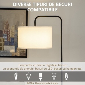 Lampadar Arcuit cu Abajur Efect In, Alb-Neagru - Img 6