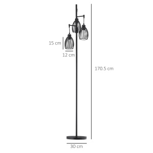 Lampadar Industrial cu 3 Abajururi și Intensitate Regulabilă, 30x30x170.5 cm, Negru - Img 3