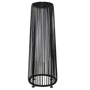 Lanternă Solară de Grădină cu Panou de Încărcare, Lampă solară de Exterior din Metal și Ratan, Ø21.5x61 cm, Negru