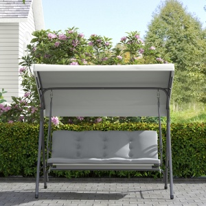 Leagăn de Grădină 3 Locuri cu Acoperiș Reglabil, Leagăn de Exterior cu Perne Căptușite din Poliester și Cadru din Oțel, Greutate Maximă 210 kg, 172x110x156 cm, Gri Deschis - Img 8