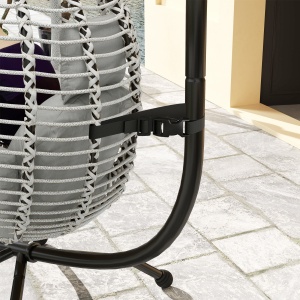 Leagăn pentru Exterior cu Pernă Capitonată, Scaun Suspendat pentru Terasă cu Suport Metalic, Cos Pliabil, 110x100x188 cm, Gri - Img 9