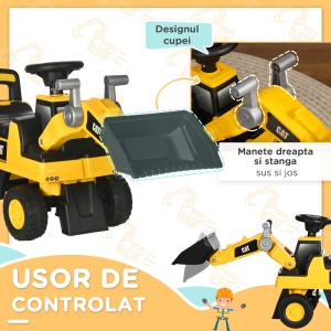 Licensed CAT Kids Ride on Excavator w/ Manual Bucket Horn Under Seat Storage - Img 5
