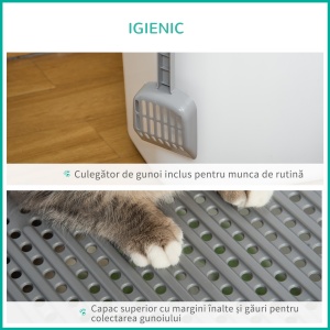 Litieră Închisă pentru Pisici cu 2 Intrări, cu Tavă și Lopățică, Litieră Acoperită din Plastic, 44x55x39 cm, Alb - Img 4