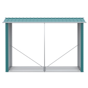 Magazie de Depozitare a Buștenilor, Casă pentru Lemne de Foc din Otel Galvanizat cu Podea Înălțată, 240x86x160 cm, Verde - Img 7