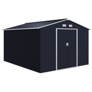 Magazie de Depozitare de 11 x 9 din Metal pentru Unelte de Gradina cu Usi Glisante Duble si 4 Orificii de Aerisire - Img 1
