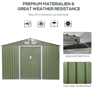 Magazie de gradina 277 x 195 x 192cm cu usi glisante duble, 4 orificii de aerisire, din otel durabil, verde - Img 4