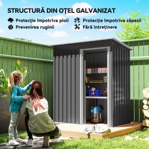 Magazie Scule cu Usa Glisanta, 163x89x182 cm, Negru - Img 4
