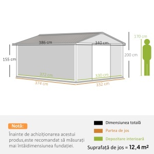 Magazie Unelte din Otel Galvanizat, Anti Rugina 3.4 x 3.86 x 2 m, verde - Img 3