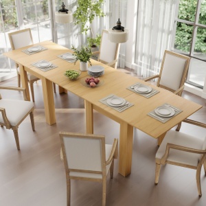 Masă de Dining Extensibilă pentru 4-6 Persoane din Lemn și Oțel, 140x80x77,5 cm, Culoare Lemn - Img 9