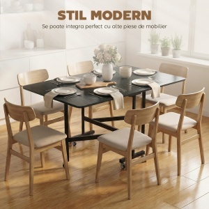 Masă de Dining Pliabilă, Masă de Bucătărie Rabatabilă cu Roți și Frâne pentru 4-6 Persoane, Masă Compactă cu Structură din Oțel, 120x80x73 cm, Negru cu Efect de Lemn - Img 4