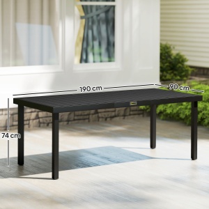 Masă de Grădină cu Blat Textură Lemn 190x90 cm pentru 8 Persoane, Masă de Dining de Exterior Dreptunghiulară din Aluminiu și Plastic, pentru Terasă, Balcon, Negru - Img 3