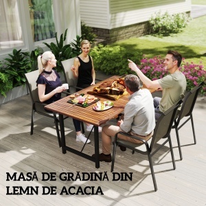 Masă de Grădină din Lemn de Salcâm și Oțel cu Blat din Șipci, 160x90x75 cm, Lemn Natural - Img 4