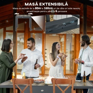 Masă de Grădină Extensibilă 80/160x80x75 cm, Masă de Dining pentru 6 Persoane Dreptunghiulară din Aluminiu cu Blat din Plastic, pentru Terasă, Balcon și Exterior, Bej - Img 4