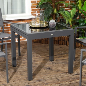 Masă de Grădină Extensibilă cu Blat din Sticlă 80-160x80x75 cm Negru - Img 7
