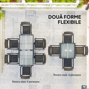 Masă de Grădină Extensibilă cu Blat din Sticlă 80-160x80x75 cm Negru - Img 4