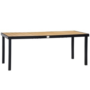 Masa de gradina pentru 8 Persoane din Aluminiu, Masa de Exterior din Plastic pentru Terasa si Balcon, Negru si Culoare Lemn - Img 1