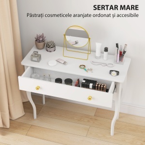 Masă de Toaletă Elegantă cu Sertar Spațios din Lemn Alb 100x40x74 cm - Img 4