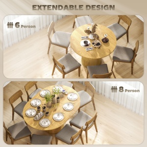 Masă Extensibilă Rotundă pentru 6-8 Persoane, culoare Lemn - Img 4