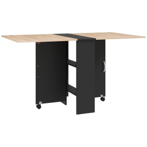 Masă Pliabilă pentru 4-6 Persoane, cu 2 Roți, Masă Rabatabilă cu 2 Rafturi pentru Depozitare, 140x75x74 cm, Negru