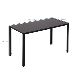 Masă Rectangulară pentru 4 Persoane din Metal și Sticlă Călită, 120x60x75 cm, Negru - Img 3