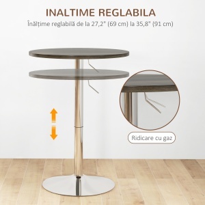 Masa reglabila pentru bar cu blat pivotant 360°, Nuc - Img 4