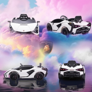 Mașină Electrică pentru Copii 3-5ani, Mașinuță Electrică Lamborghini cu Faruri, Muzică și Telecomandă, 108x62x40cm, Alb - Img 9