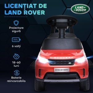 Mașinuță Electrică pentru Copii 18 Luni-5 Ani cu Licență Land Rover cu Muzică, USB și MP, 65x43x40 cm, Roșu - Img 5