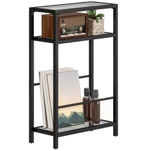 Măsuță de Cafea cu 3 Rafturi din Sticlă și Oțel 40x18x62 cm Negru
