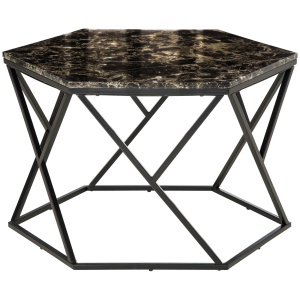 Masuta de cafea moderna cu blat din imitatie de marmura si structura din MDF si otel, 81x70x51,2 cm, negru - Img 1
