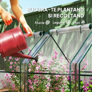 Mini Sera Portabilă Tip Tunel pentru Plante, Flori, Casă Caldă cu Uși Rulabile cu Fermoar, Transparentă - Img 6