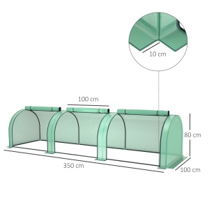 Mini Seră Tip Tunel cu Acoperire din PE, Cadru din Oțel și Uși cu Fermoar, Verde - Img 3