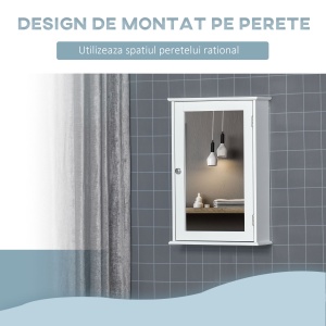 Mobilier Baie Suspendat cu Oglinda si Usa cu Inchidere Magnetica, 41x14x60cm - Alb - Img 5
