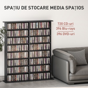 Mobilier Bibliotecă cu 16 Rafturi pentru 720 CD-uri din Lemn 106.5x24x126.3 cm Negru - Img 4