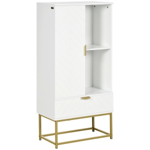 Mobilier de baie cu dulap si sertar, mobilier de baie modern cu etajera reglabila, 60x30x120cm, alb - Img 1