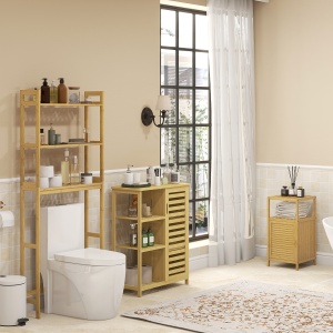 Mobilier de Baie din Bambus cu Dulăpior cu Ușă și Rafturi, 33x36,5x67 cm, Lemn Natural - Img 8