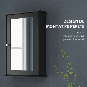 Mobilier de Baie Dulap Suspendat cu Oglindă 41x14x60cm Negru - Img 4