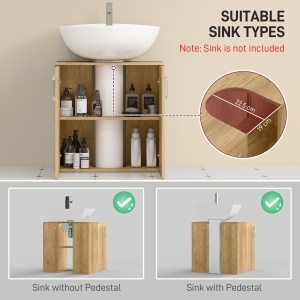 Mobilier de Baie Modern Sub Chiuvetă, Dulăpior Suspendat cu 2 Uși și 2 Rafturi, 60x30x60 cm, Lemn Natural - Img 4