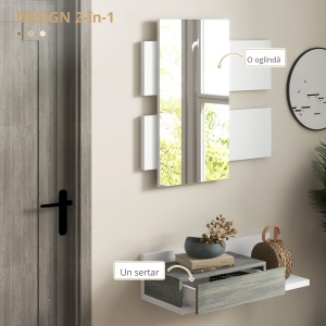 Mobilier Hol 2‑in‑1 cu Oglinda si Sertar 75x35x75 cm – Gri - Img 4