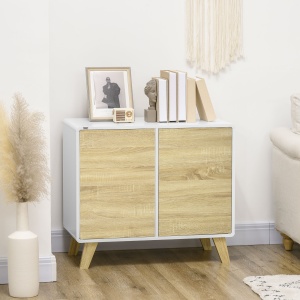 Mobilier multifunctional cu 2 usi de presiune si rafturi reglabile, dulap de living si dormitor din lemn, 80x40x70cm, alb si stejar - Img 2
