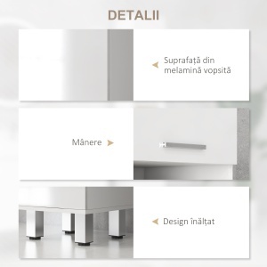 Mobilier pentru Baie cu 1 Sertar 3 Rafturi Ajustabile și 2 Dulapuri, 30x30x180 cm, Alb Lucios - Img 6