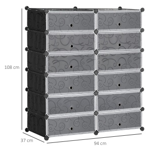 Mobilier pentru incaltaminte modular, 12 cuburi 45x35x16cm din plastic PP si otel, negru si alb - Img 3