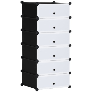 Mobilier pentru incaltaminte modular, 6 cuburi 49x36.5x108 cm din plastic PP si otel, Negru - Img 1
