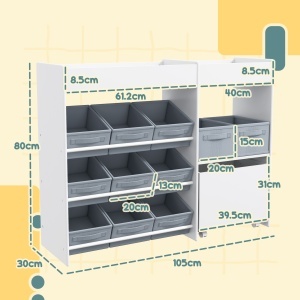 Mobilier pentru Jucării pentru Copii cu 11 Coșuri din Țesătură, Dulap și Rafturi, 105x30x80 cm, Alb - Img 3