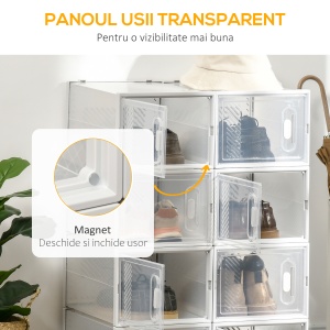 Mobilier pentru organizarea incaltamintei cu gauri de ventilare, 8 cuburi, 28x36x21cm din Plastic PP, Alb si transparent - Img 6