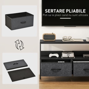 Mobilier pentru Televizor de 47" cu Sertare Pliabile din Material Textil și Raft, 98x29x56 cm, Negru - Img 4