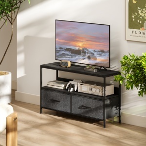 Mobilier pentru Televizor de 47" cu Sertare Pliabile din Material Textil și Raft, 98x29x56 cm, Negru - Img 7